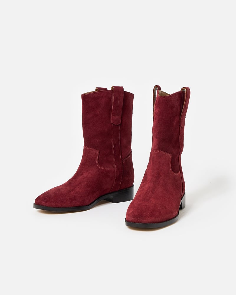 Berry Red Suede Pull On Boots