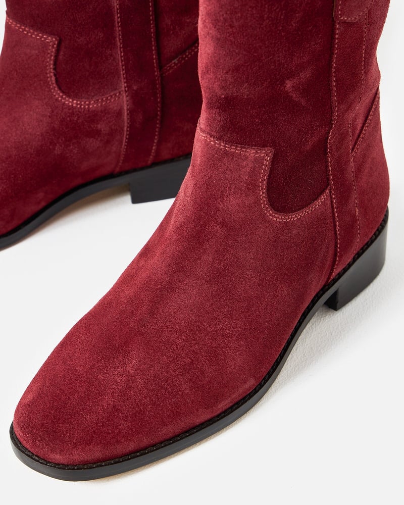 Berry Red Suede Pull On Boots