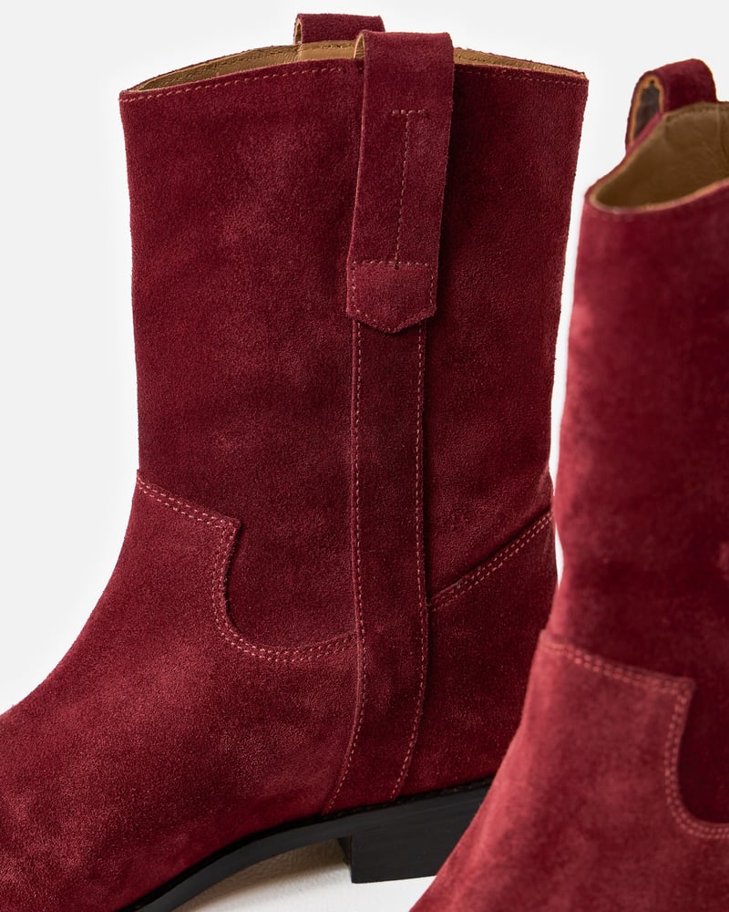 Berry Red Suede Pull On Boots