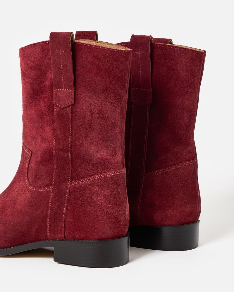 Berry Red Suede Pull On Boots