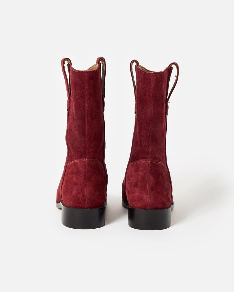 Berry Red Suede Pull On Boots