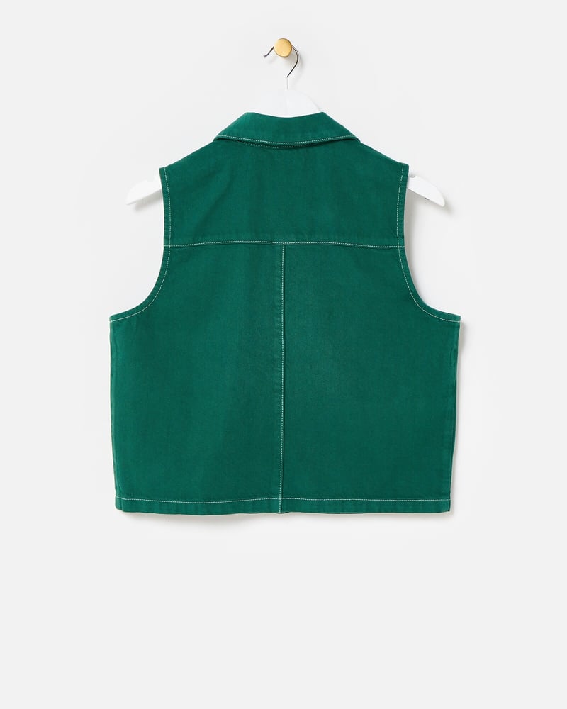 Forest Green Collared Denim Waistcoat