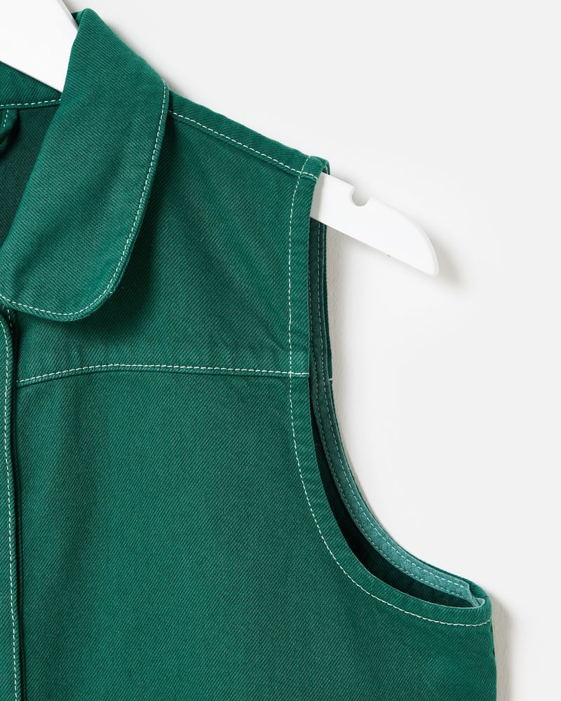 Forest Green Collared Denim Waistcoat