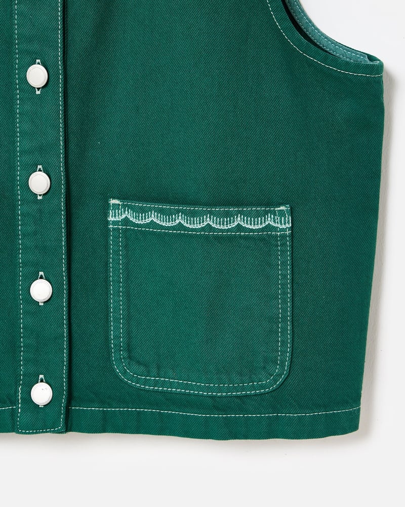 Forest Green Collared Denim Waistcoat