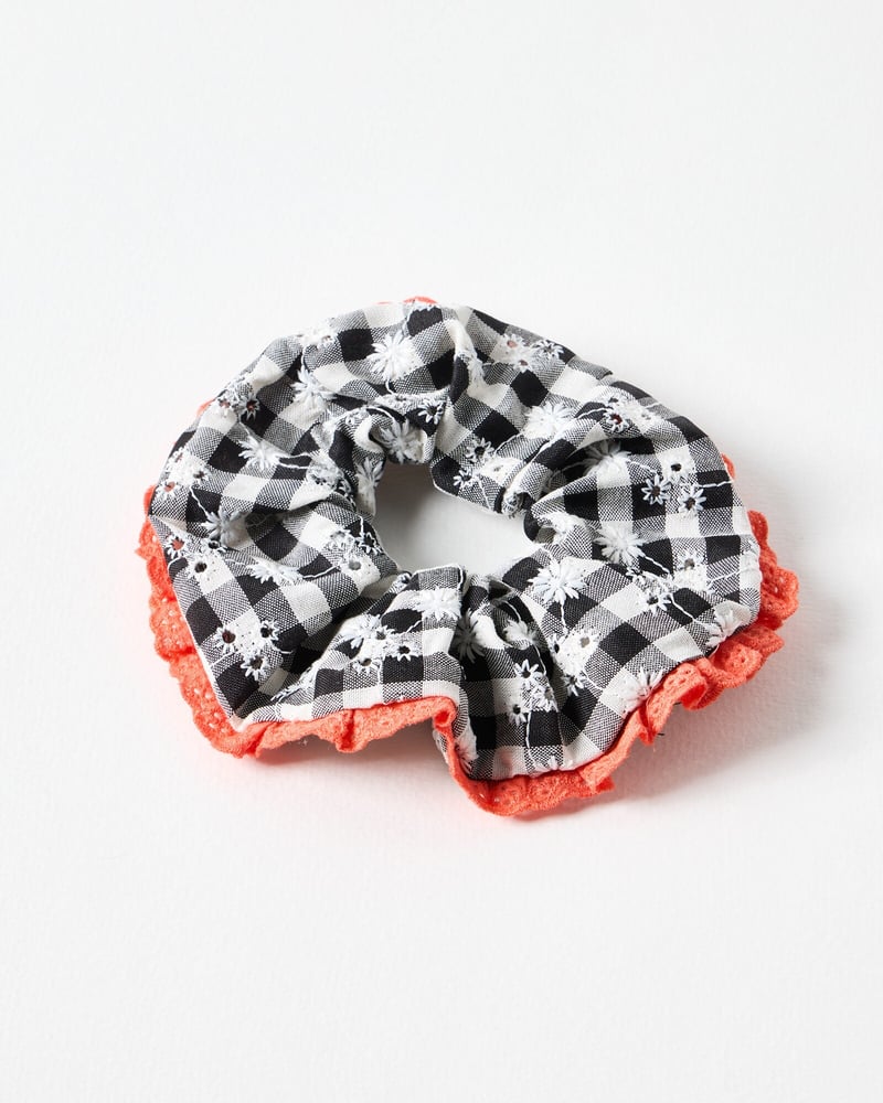Ridley Monochrome Gingham Embroidered Hair Scrunchie