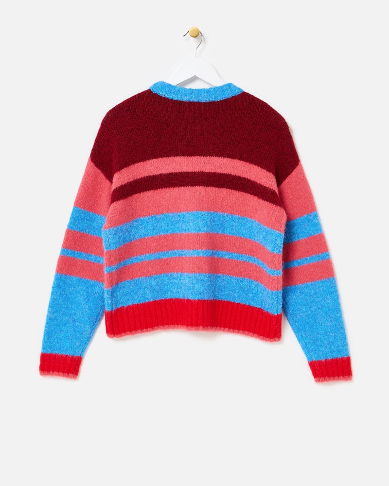 Pink & Blue Striped Knitted Bomber Jacket