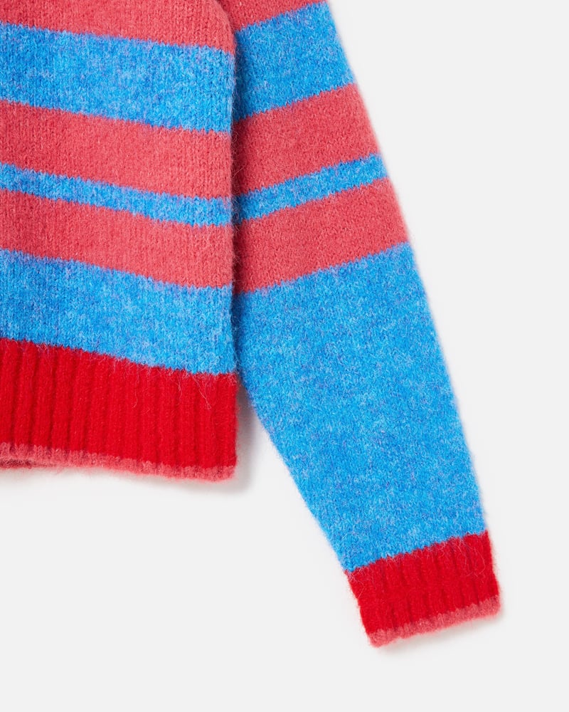 Pink & Blue Striped Knitted Bomber Jacket