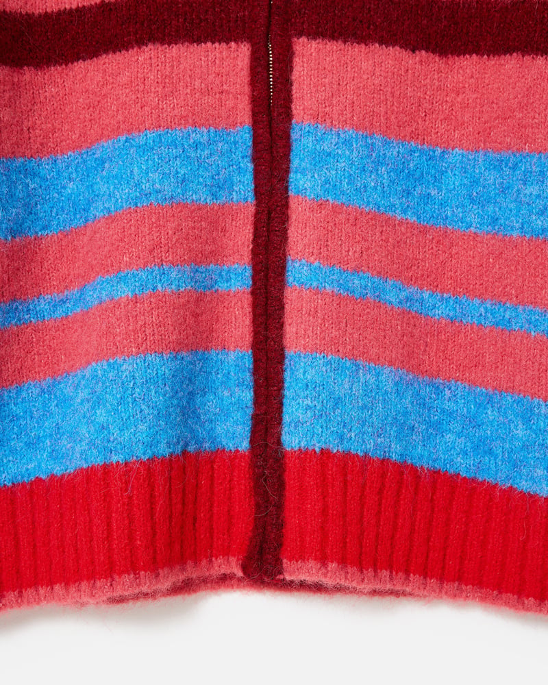 Pink & Blue Striped Knitted Bomber Jacket