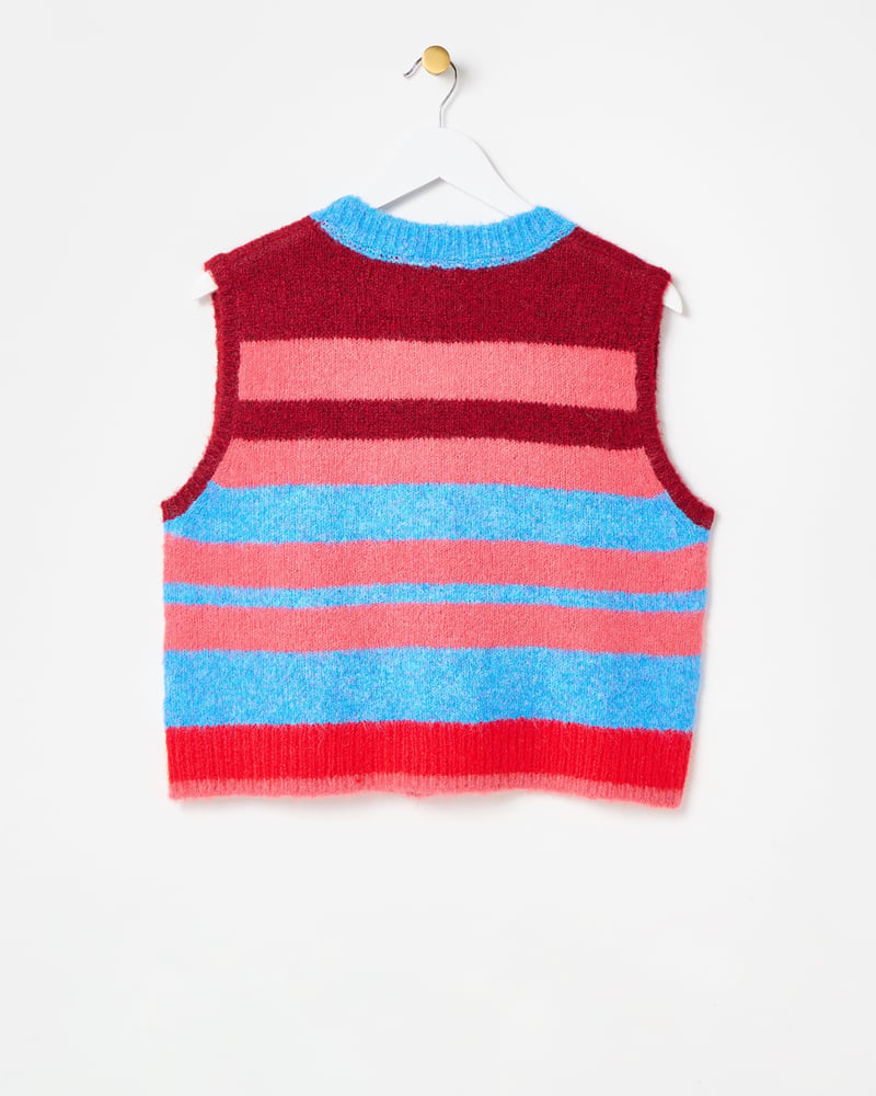 Pink & Blue Striped Button Up Knitted Waistcoat