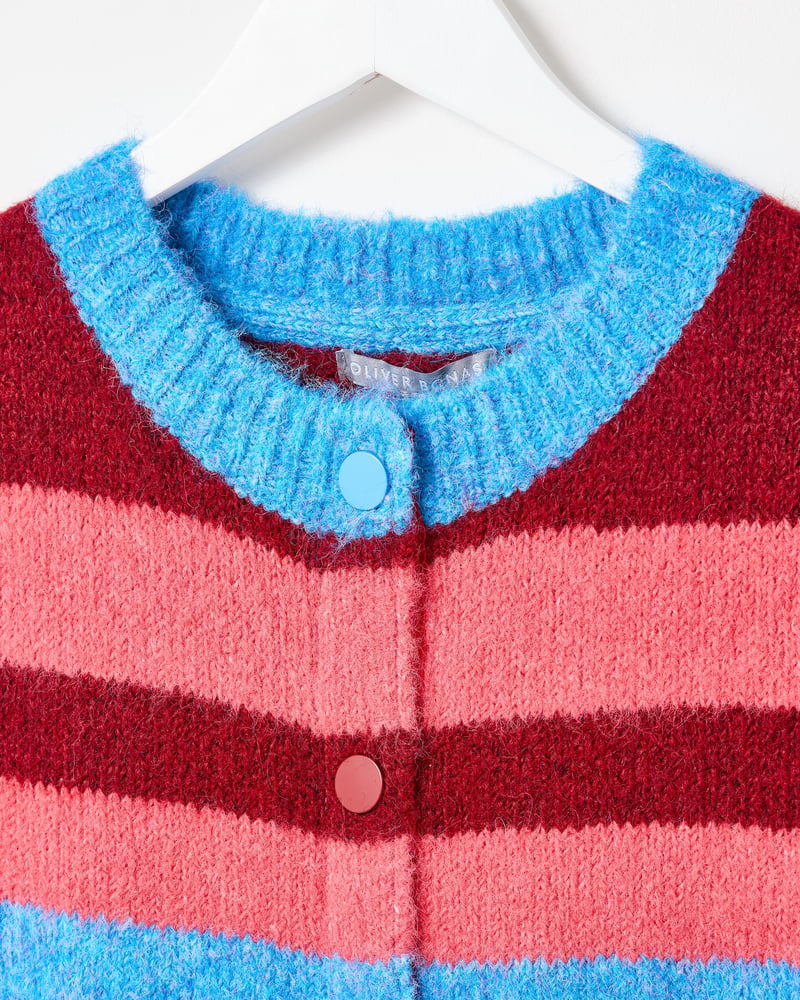 Pink & Blue Striped Button Up Knitted Waistcoat