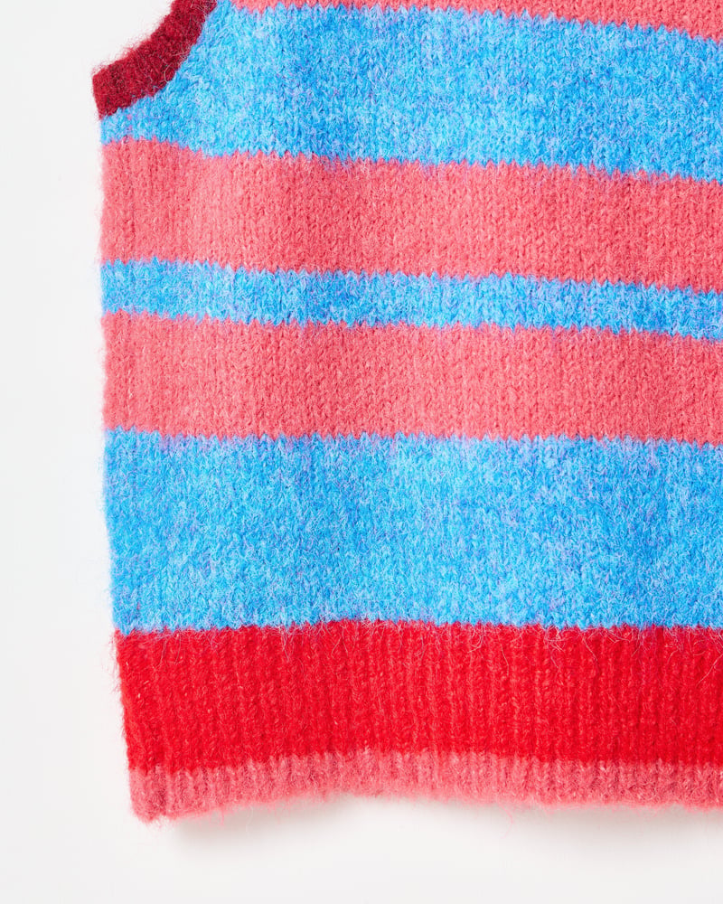 Pink & Blue Striped Button Up Knitted Waistcoat