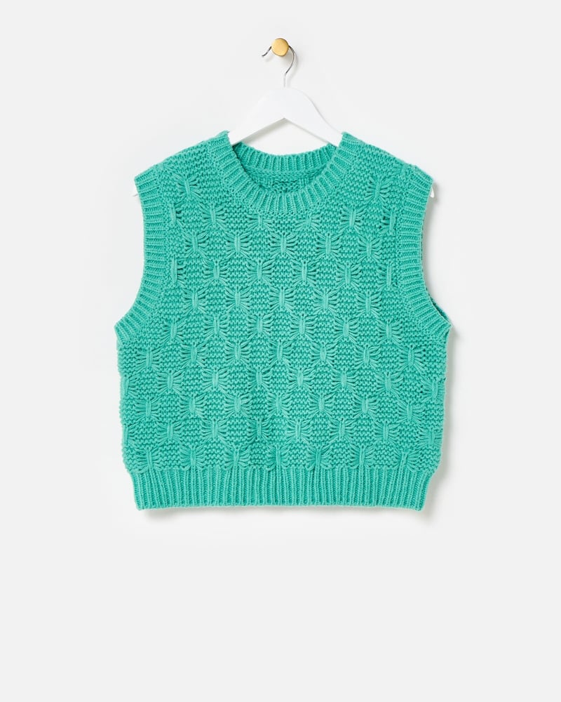 Turquoise Textured Chunky Knitted Vest