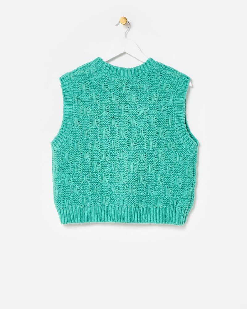 Turquoise Textured Chunky Knitted Vest