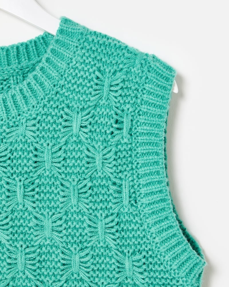 Turquoise Textured Chunky Knitted Vest