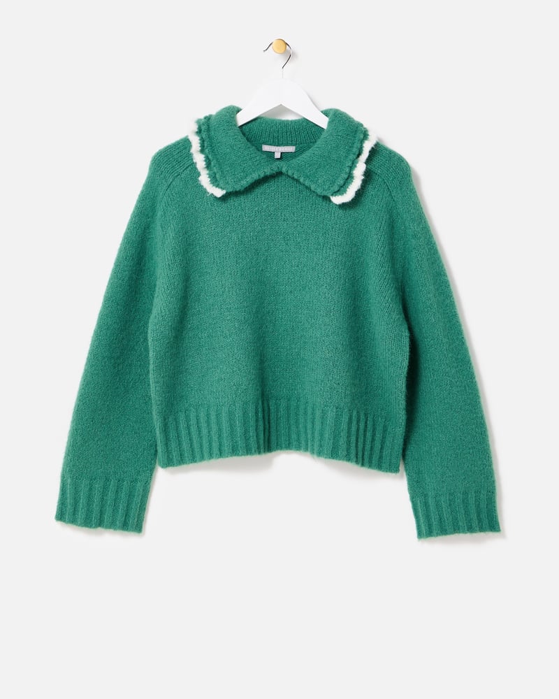 Green Frill Collar Knitted Jumper