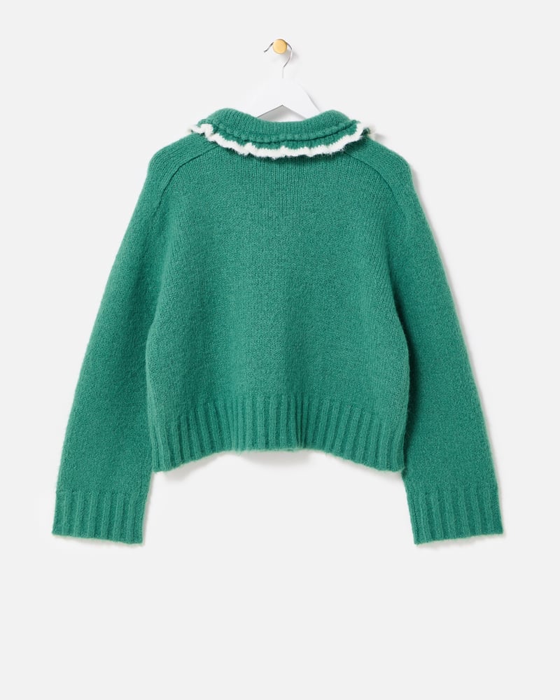 Green Frill Collar Knitted Jumper