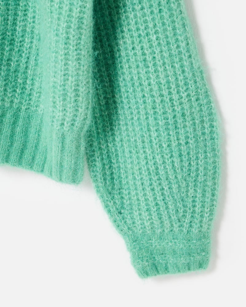 Jade Green Ribbed Crew Neck Knitted Cardigan