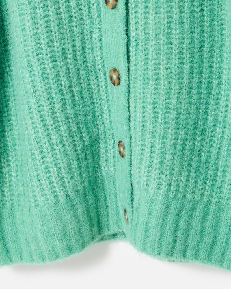 Jade Green Ribbed Crew Neck Knitted Cardigan