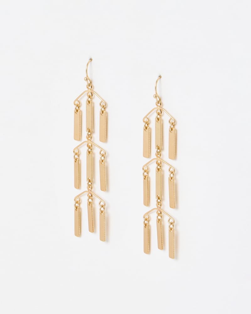 Tari Bar Charm Gold Tone Chandelier Earrings