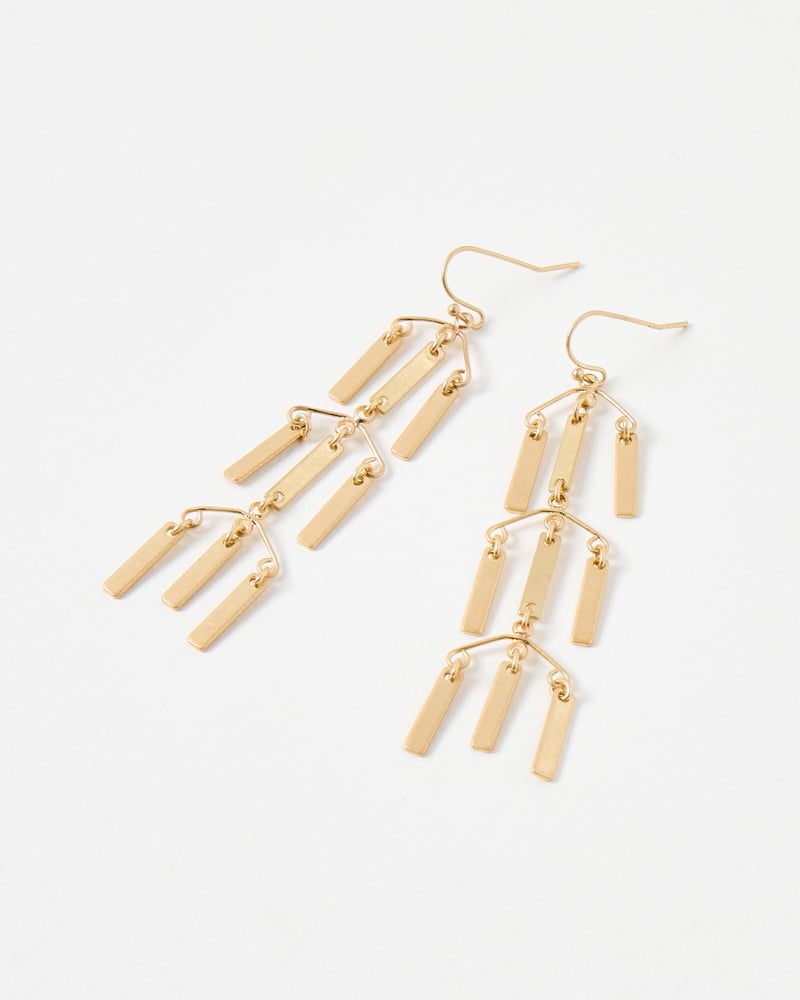 Tari Bar Charm Gold Tone Chandelier Earrings