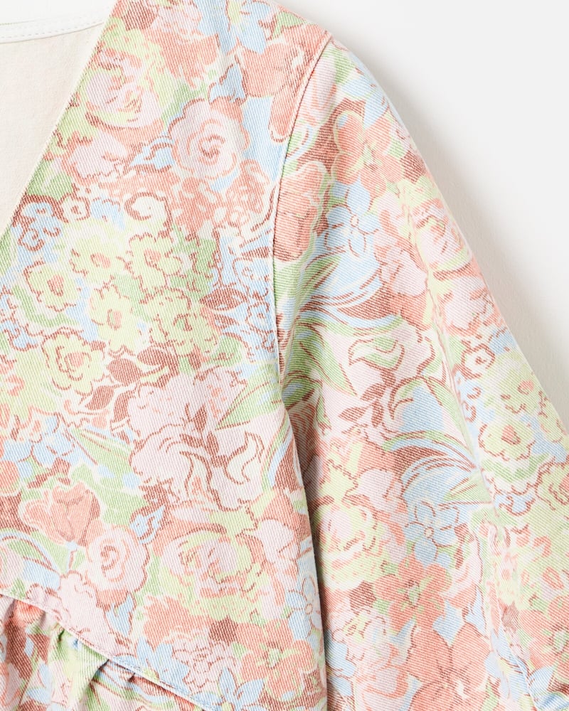 Pastel Floral Print Denim V-Neck Mini Dress