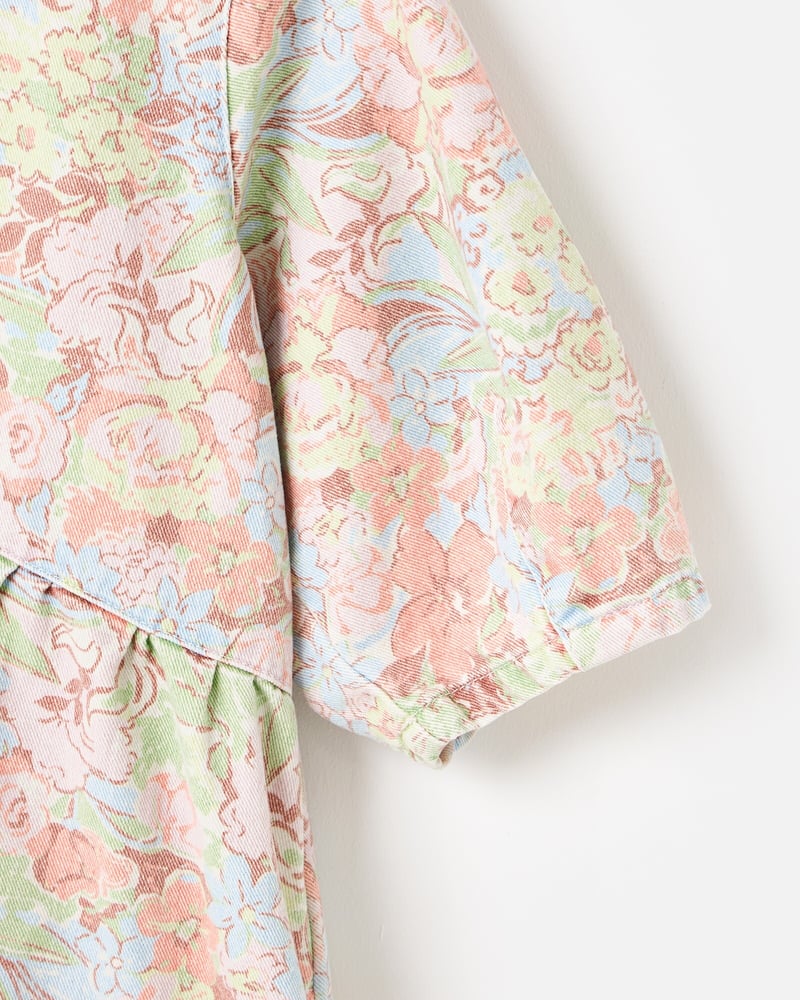 Pastel Floral Print Denim V-Neck Mini Dress