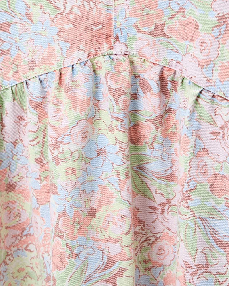 Pastel Floral Print Denim V-Neck Mini Dress