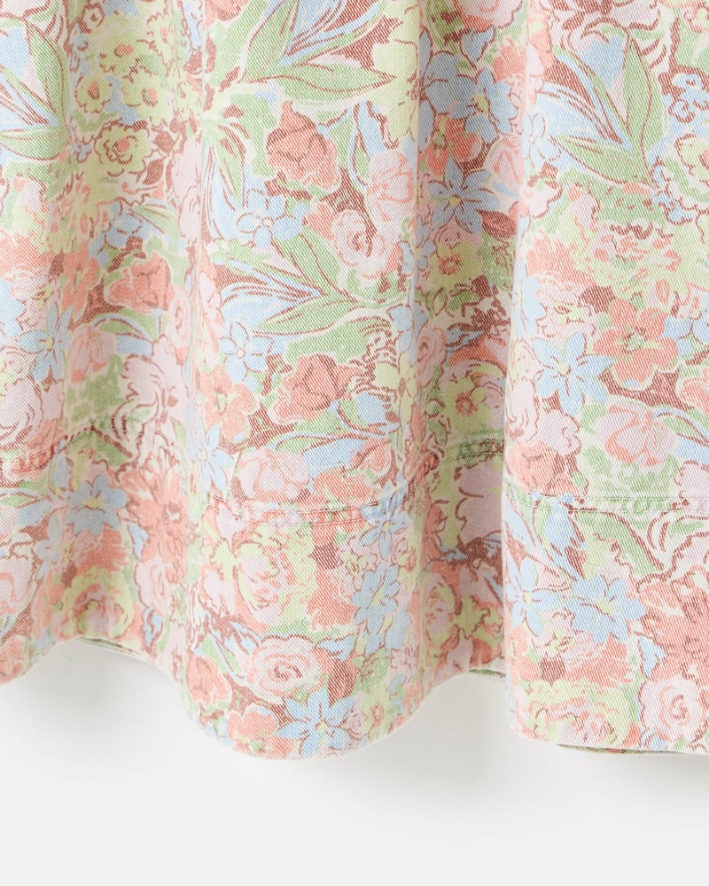 Pastel Floral Print Denim V-Neck Mini Dress