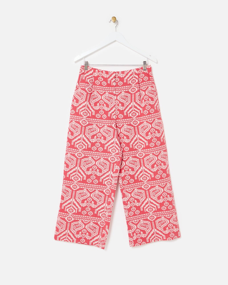 Red & Cream Jacquard Cropped Wide Leg Trousers