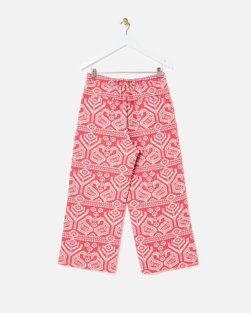 Red & Cream Jacquard Cropped Wide Leg Trousers