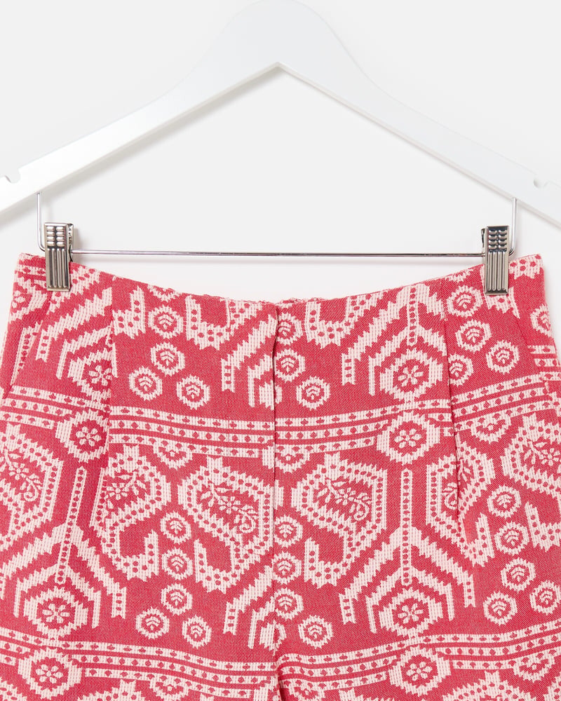 Red & Cream Jacquard Cropped Wide Leg Trousers