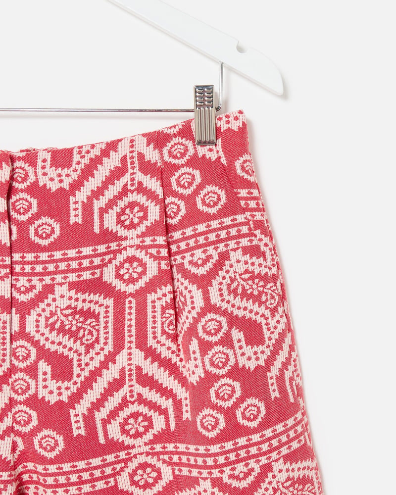 Red & Cream Jacquard Cropped Wide Leg Trousers