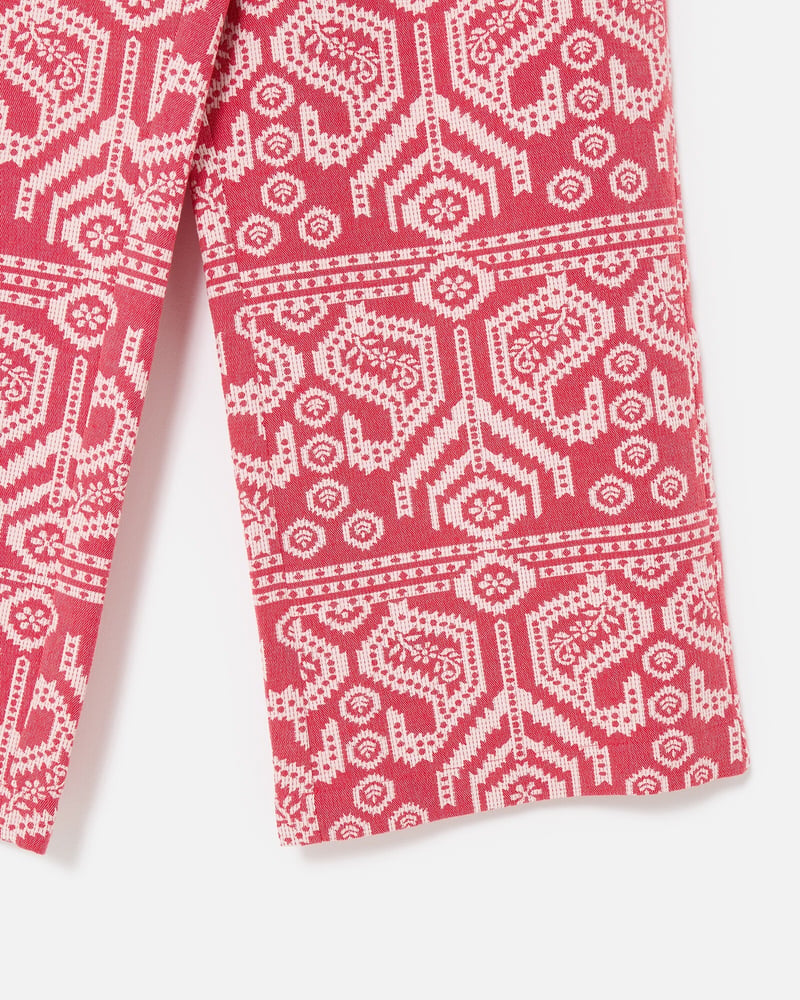 Red & Cream Jacquard Cropped Wide Leg Trousers