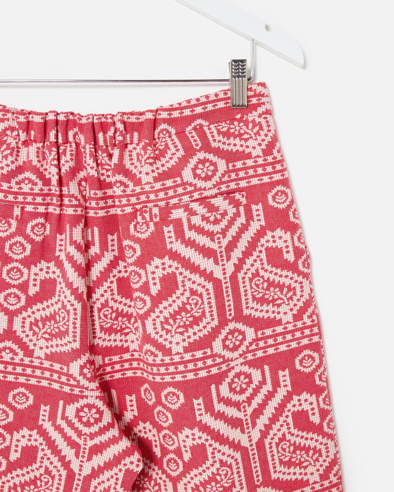 Red & Cream Jacquard Cropped Wide Leg Trousers