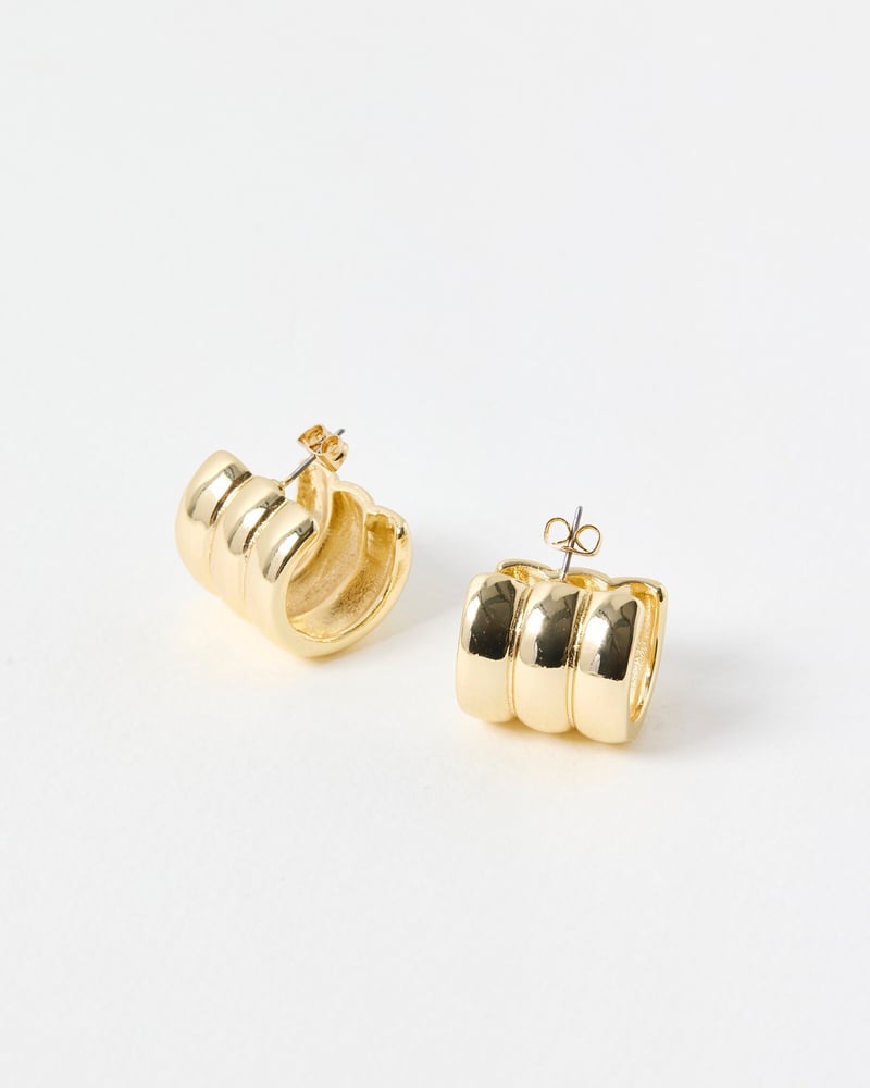 Flavia Ribbed Gold Tone Chunky Hoop Earrings