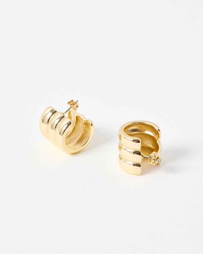 Flavia Ribbed Gold Tone Chunky Hoop Earrings