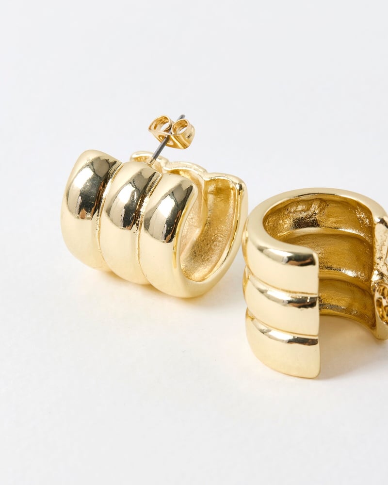 Flavia Ribbed Gold Tone Chunky Hoop Earrings