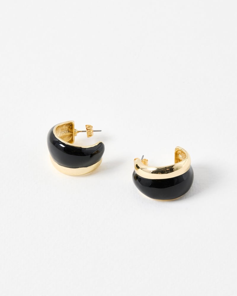 Jamala Black & Gold Stripe Chunky Hoop Earrings