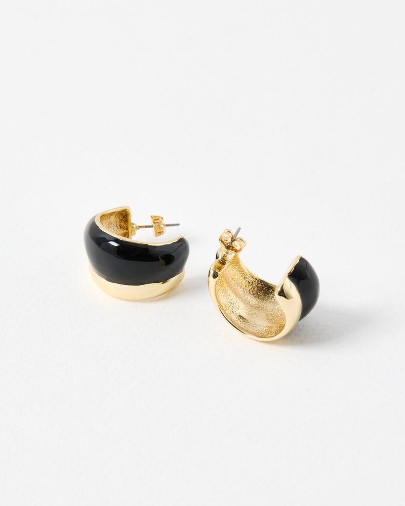 Jamala Black & Gold Stripe Chunky Hoop Earrings