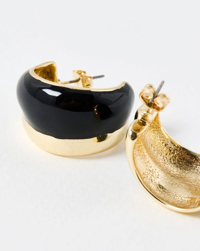 Jamala Black & Gold Stripe Chunky Hoop Earrings