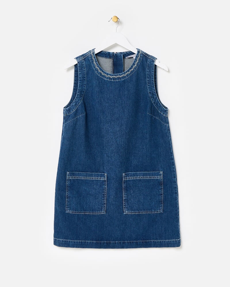 Dark Blue Denim Scallop Stitch Mini Dress