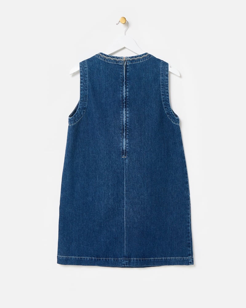 Dark Blue Denim Scallop Stitch Mini Dress