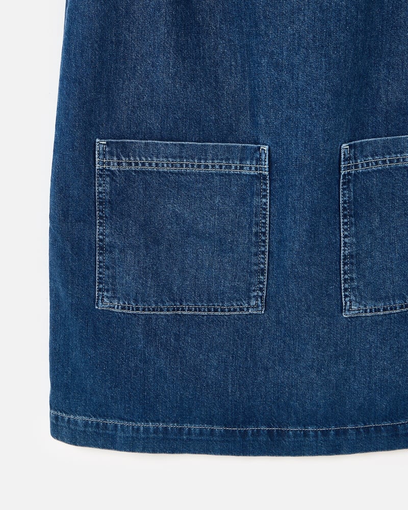 Dark Blue Denim Scallop Stitch Mini Dress