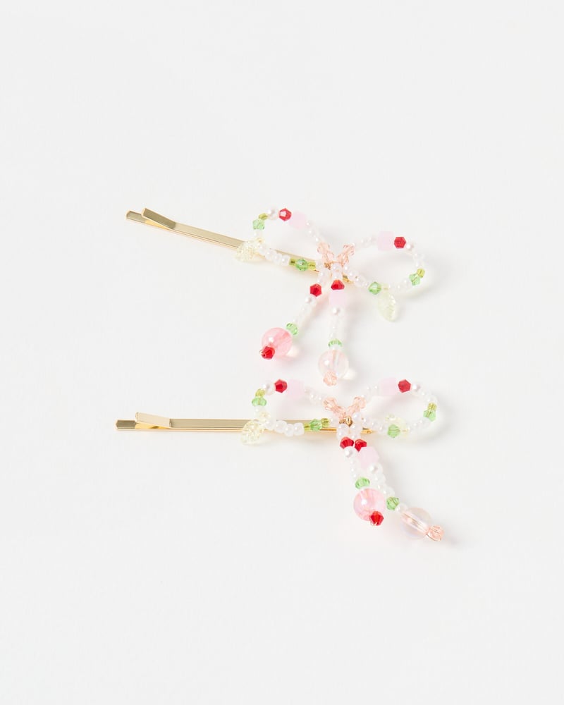 Aliza Gem & Faux Pearl Bow Hair Slides Set of Two