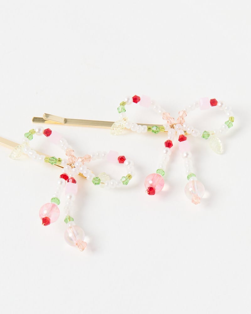 Aliza Gem & Faux Pearl Bow Hair Slides Set of Two