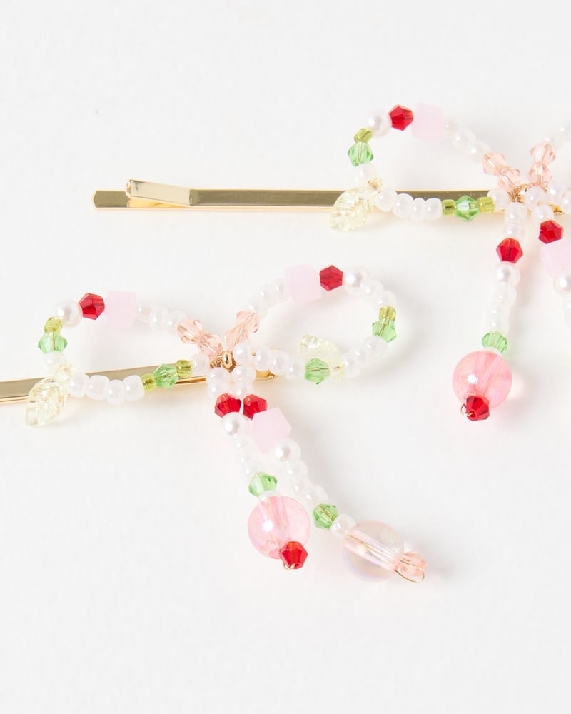 Aliza Gem & Faux Pearl Bow Hair Slides Set of Two