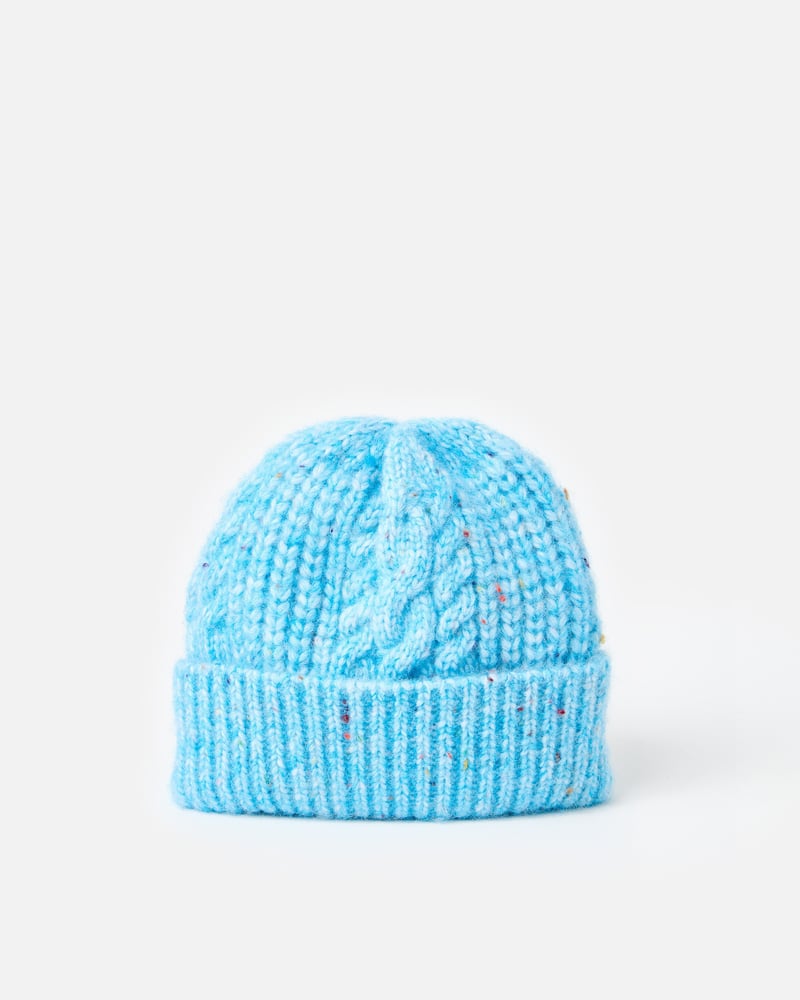 Blue Marl Cable Knit Beanie Hat