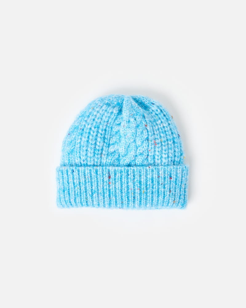 Blue Marl Cable Knit Beanie Hat