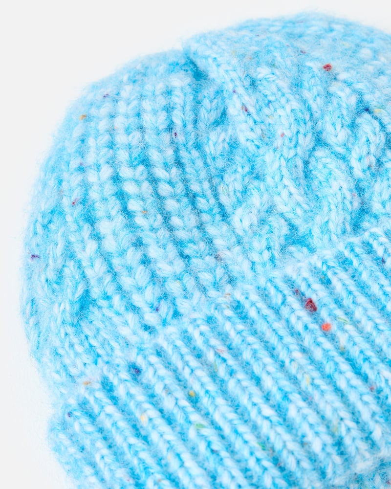 Blue Marl Cable Knit Beanie Hat