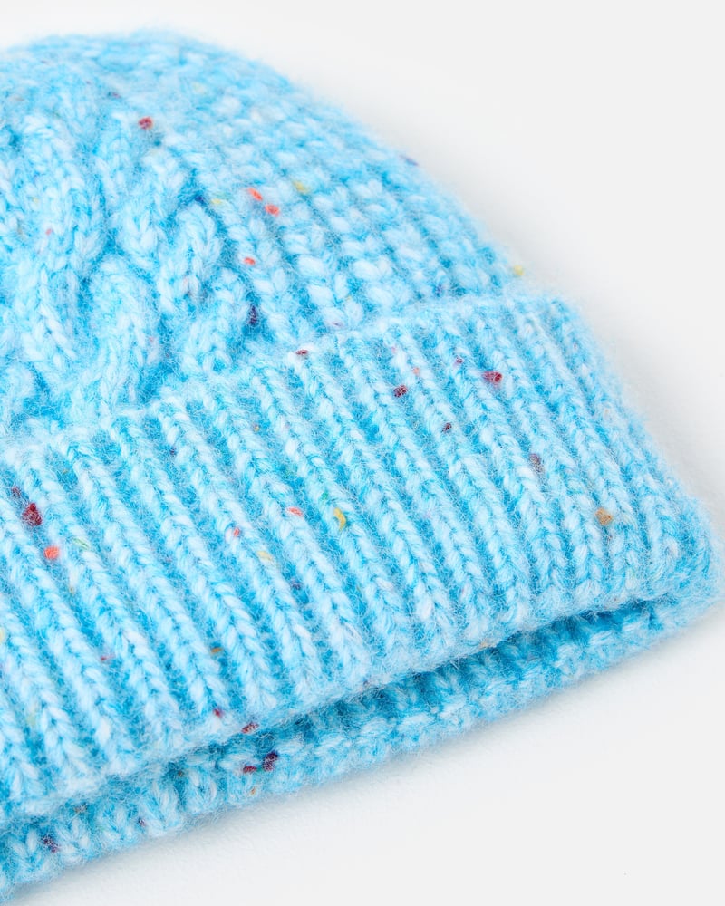 Blue Marl Cable Knit Beanie Hat